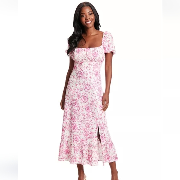 London Times Pink Floral Midi Dress - Picture 1 of 4